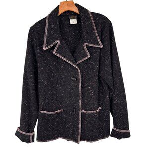 Linda Lundström Womens Black sweater knit Jacket Pink Trim Size 12 Canada
